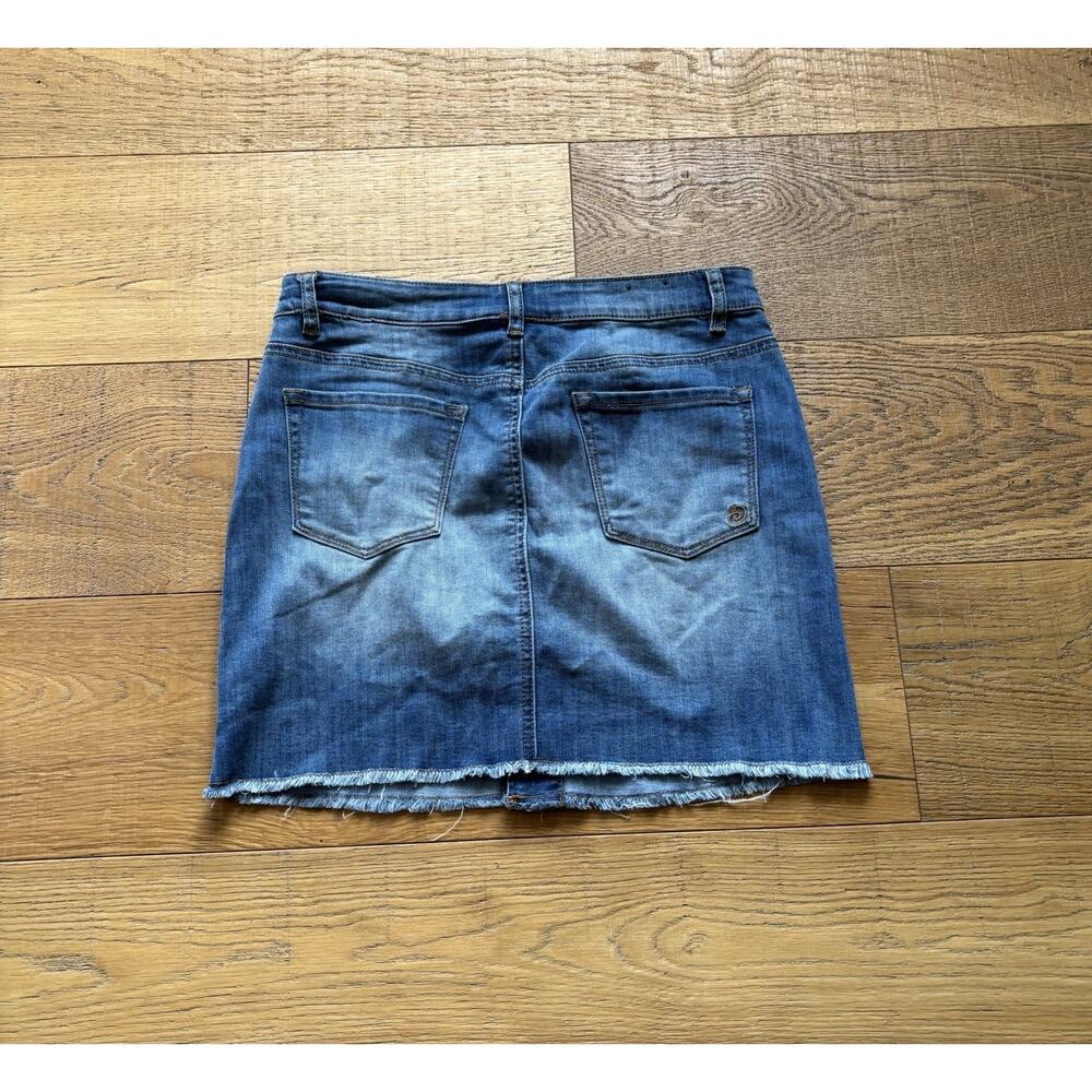 Indigo Rein Button Front Denim Mini Skirt Raw Hem Sz 5 Y2K Boho Western - Picture 6 of 6